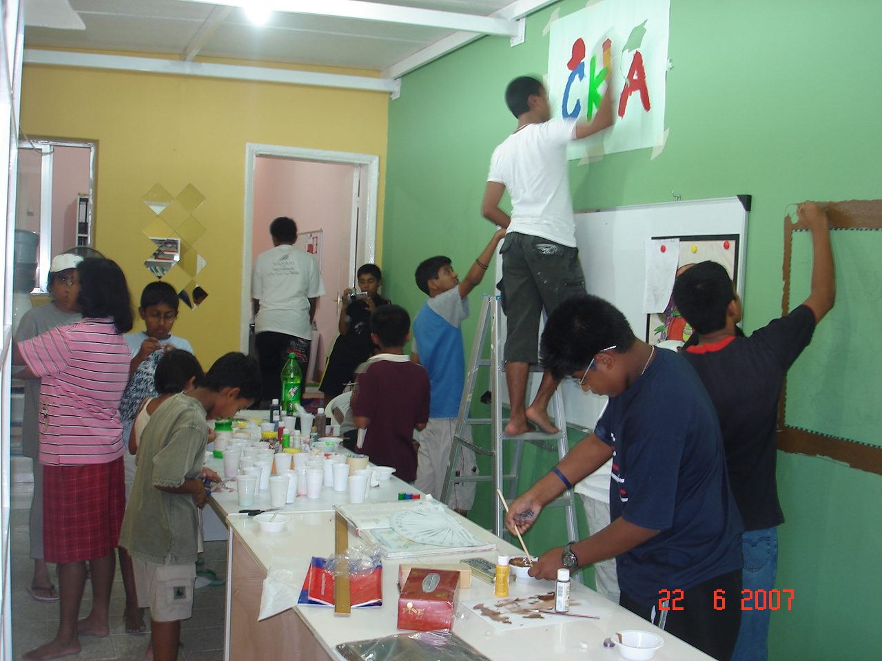 Students decorating their classroom